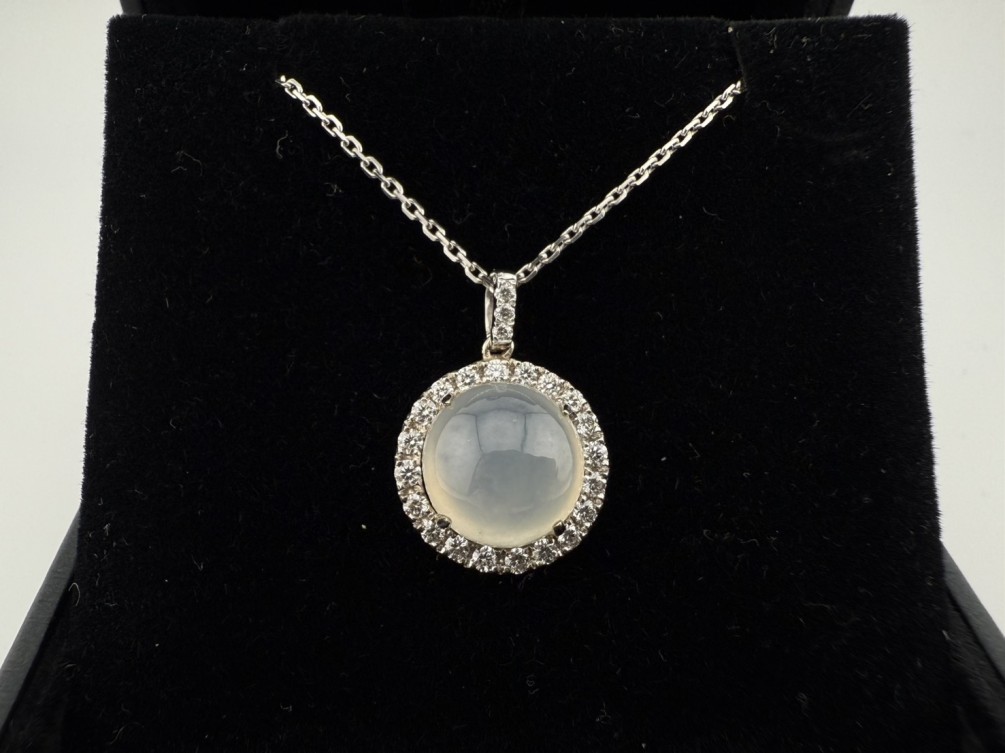 天然玻璃種翡翠鑽石項鍊 緬甸A貨 11.2*6.22mm 配鑽約0.5ct 14K n1502