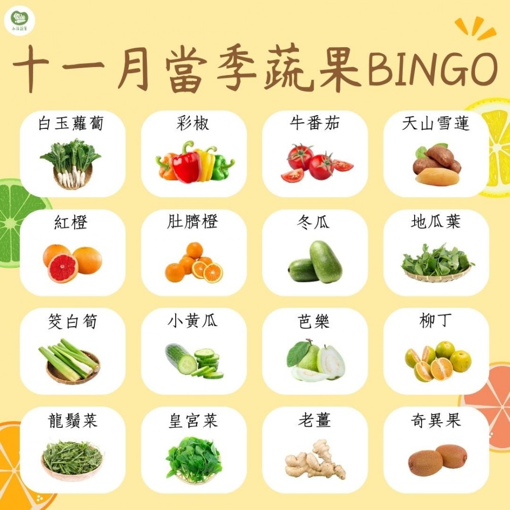 永萍當季時令專欄 十一月的蔬食BINGO又來囉～