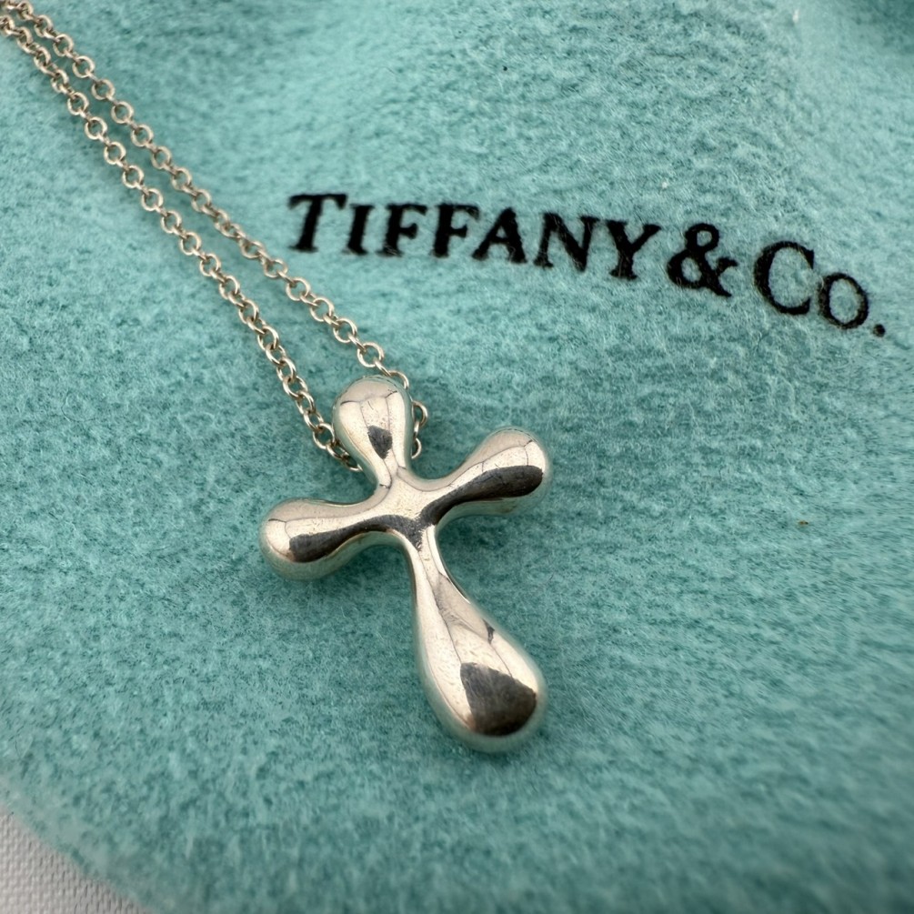 Tiffany&Co.蒂芬妮 純銀925 十字淚滴項鍊 鍊長40cm n1313-05
