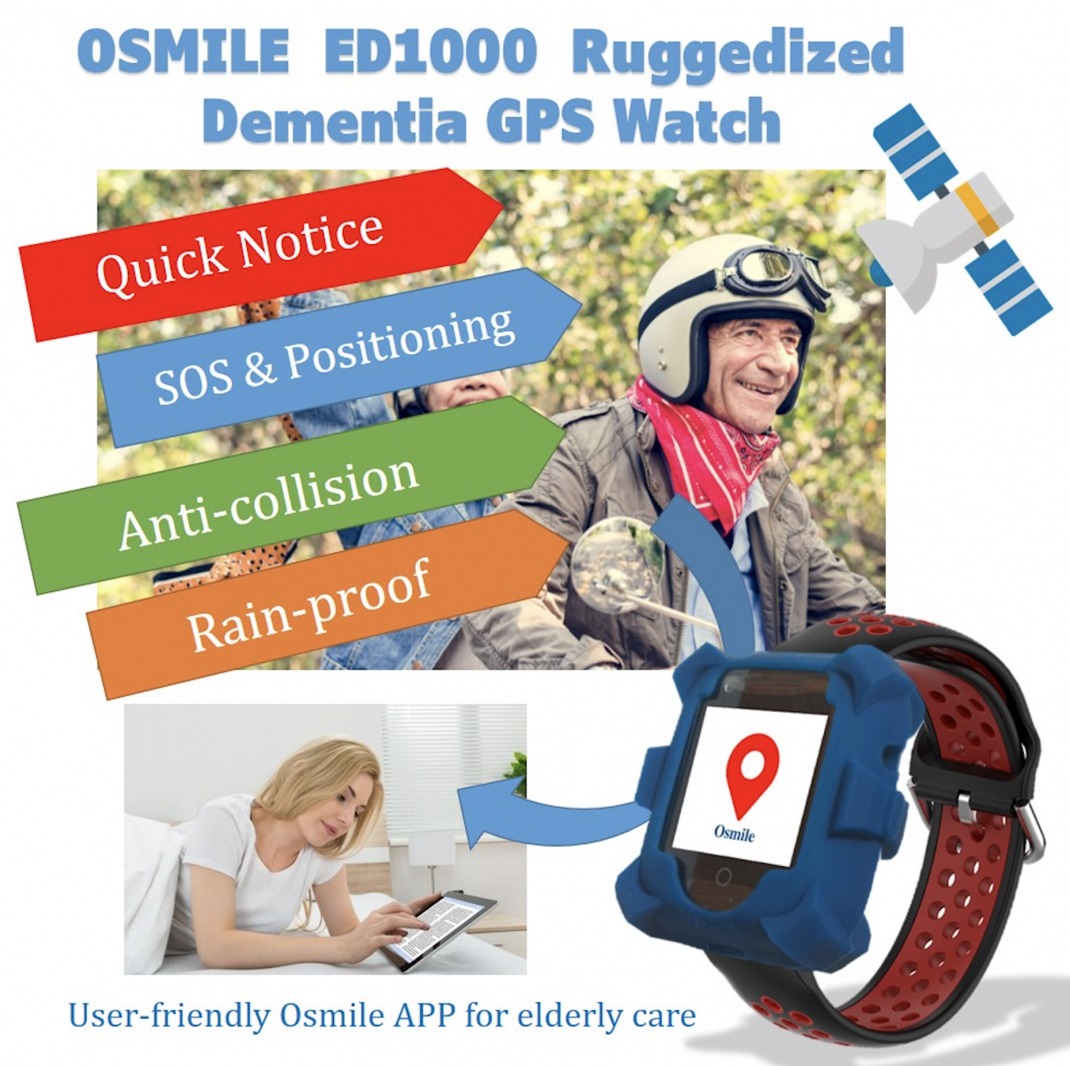 OSMILE ED1000 Ruggedized Dementia GPS Tracker, GPS Watch, for People with Dementia, Autism, and other Disabilities