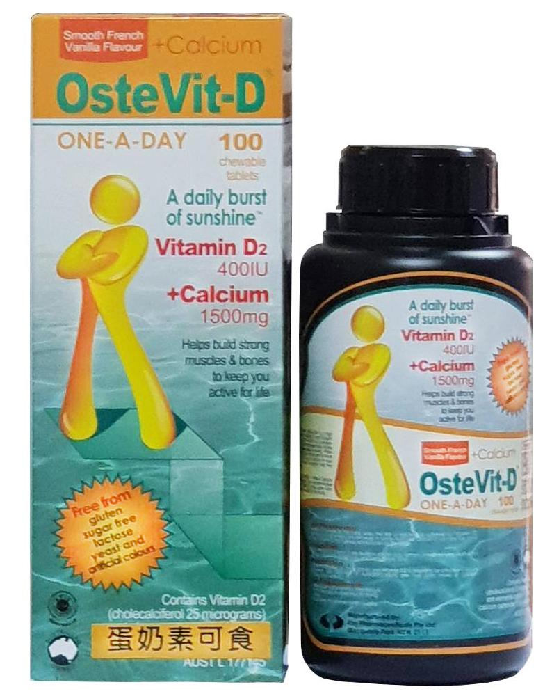【澳洲原裝】OsteVit-D離子化天然螯合乳清鈣+D2 口嚼錠 Oste Vit-D +Calcium ONE-A-DAY(100粒/瓶裝)