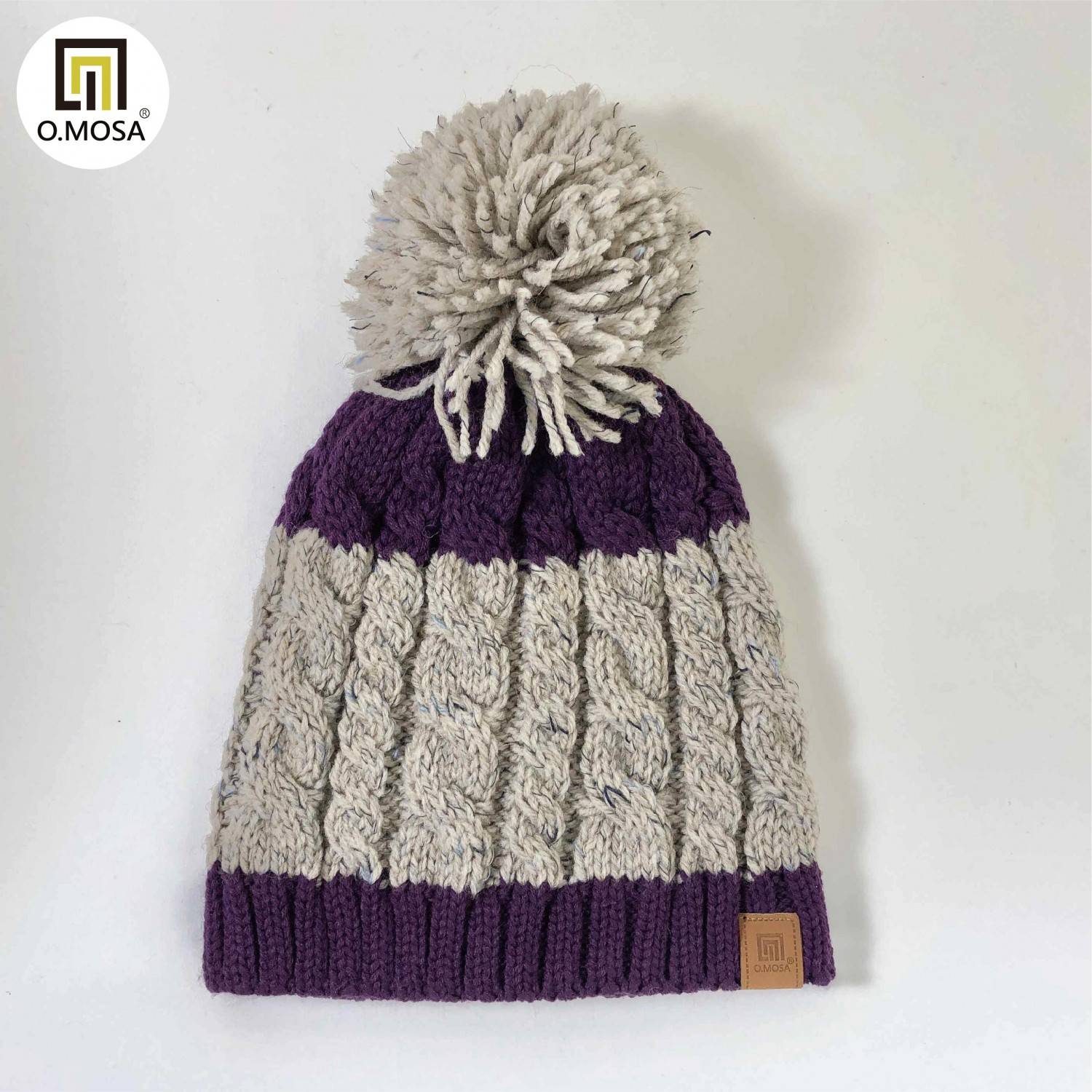O.MOSA 秘魯羊駝毛毛球可機洗針織帽(紫牙白)
