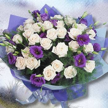 《紫戀你》33朵白玫瑰桔梗生日/告白情人花束