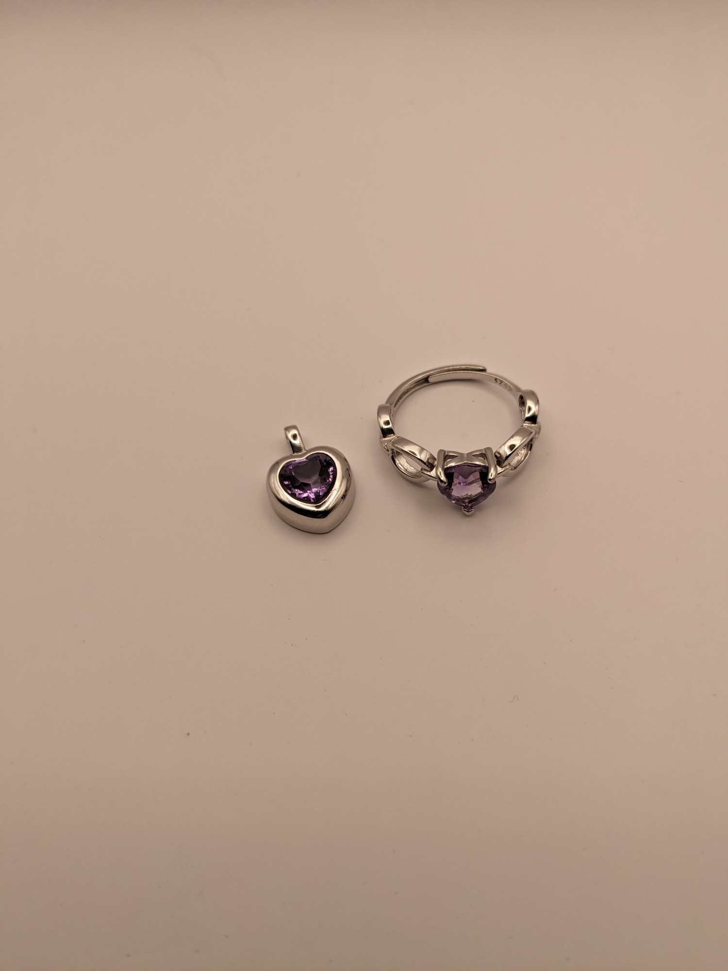 紫水晶鑽石切面 項墜、戒子.925純銀包台~套組 編號:G19-3-1-1007