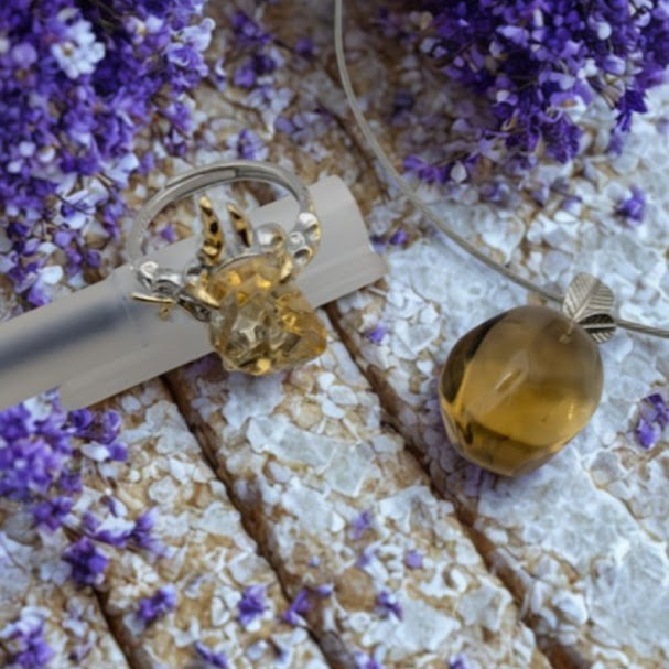 黃水晶隨形枝葉純銀雙色墜戒套組G32-1-3-4821