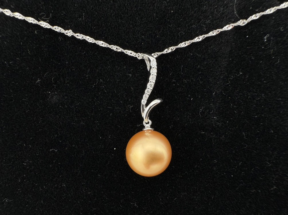 天然南洋珍珠鑽石項鍊 11.4mm 配鑽約0.07ct 18K+14K n1307-46