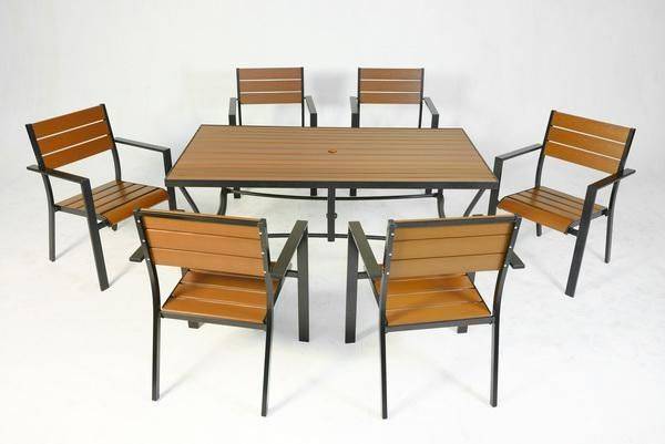 鋁合金160塑木長方桌椅組