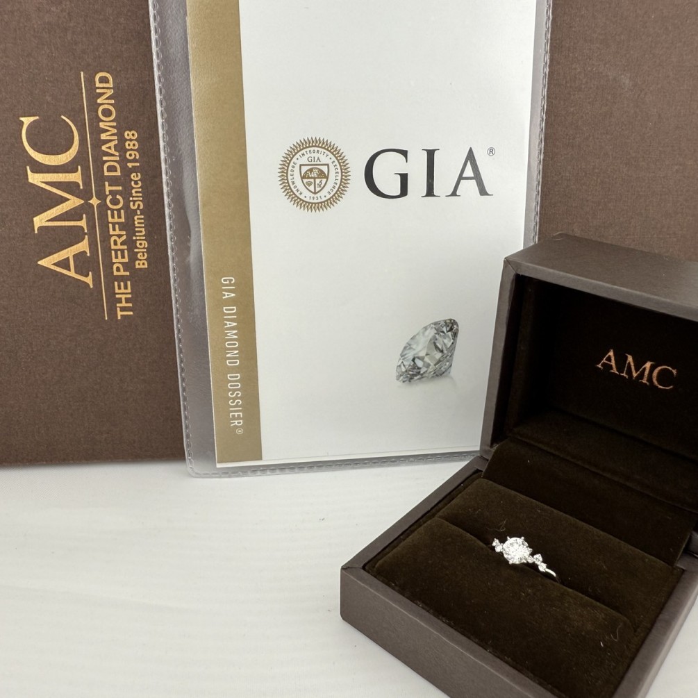 AMC GIA天然鑽石戒指 0.59ct/H/VS2/3EX 18K白金 n1374-01