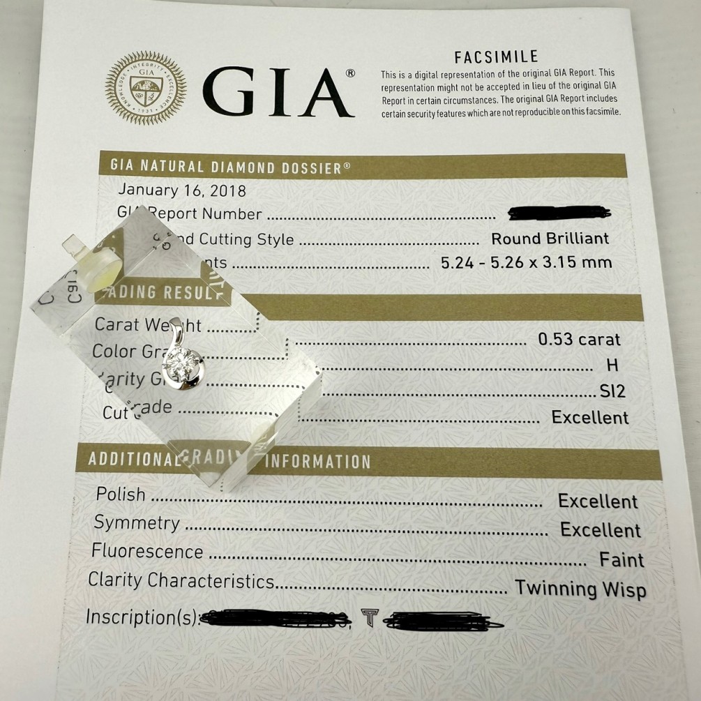 GIA天然鑽石墜子 0.53ct/H/SI2/3EX H&A 18K n1393