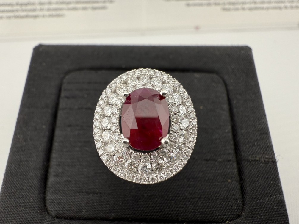 GRS 天然鴿血紅寶鑽戒 2ct 配鑽0.9ct 18K白金 n1307-08