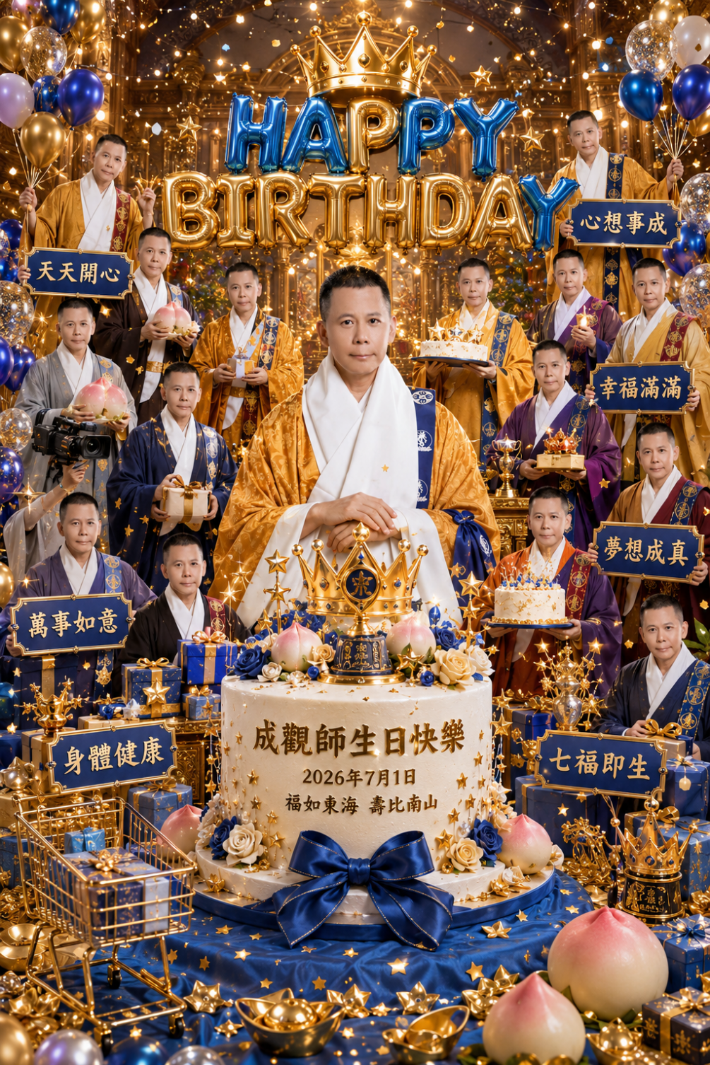 恭祝成觀師七十華誕  七十載春秋，慈悲弘法； 一生願行，利益有情。