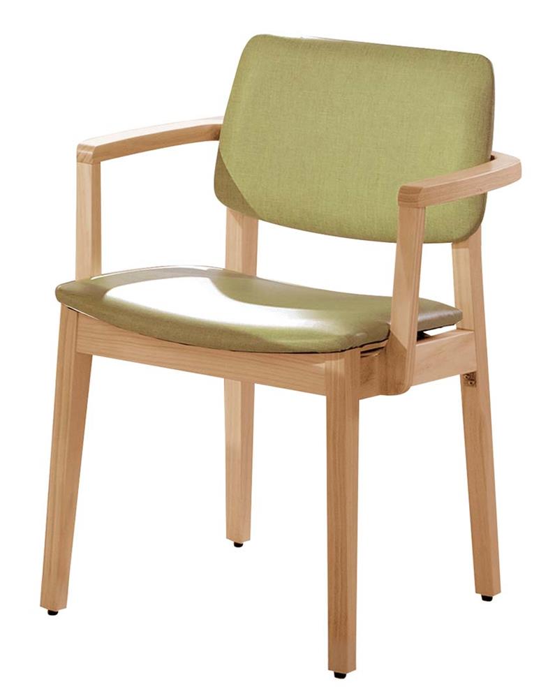 SH-A508-03 莫德原木雙扶手亞麻皮餐椅(綠皮)(不含其他產品)<br /> 尺寸:寬54.5*深53*高83cm