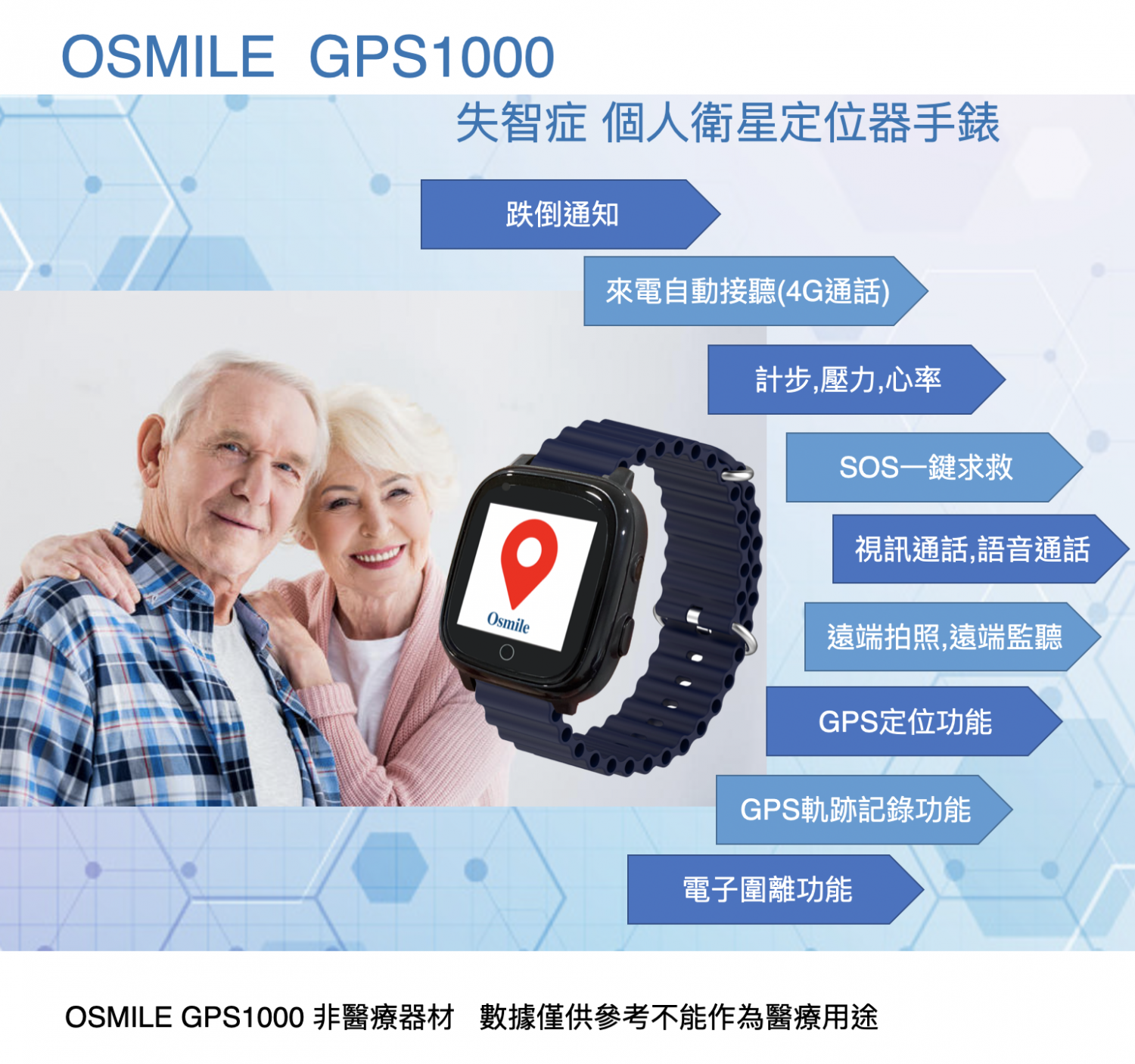 Osmile GPS1000 失智症 獨居老人 跌倒偵測  SOS 緊急救援  GPS 個人衛星定位器手錶 (來電震動版）
