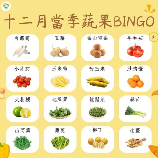 永萍當季時令專欄 十二月的蔬食BINGO第三彈又來囉～