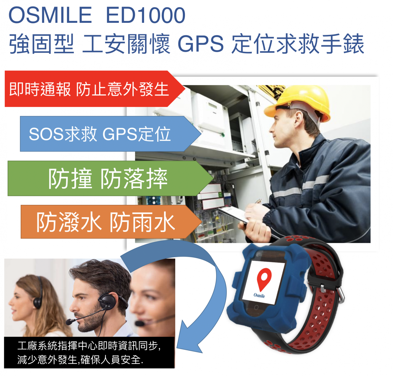 Osmile ED1000 強固型 工安關懷 GPS SOS 求救定位手錶 (獨立作業員工）含遠端影音監看功能