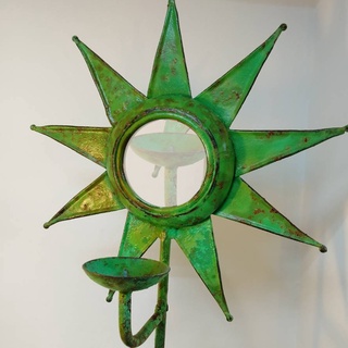 老鍛鐵鏡 燭檯 (太陽) 綠鍛鐵 太陽鏡 燭檯