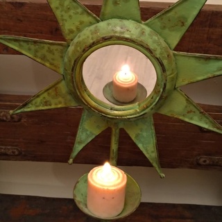 老鍛鐵鏡 燭檯 (太陽) 綠鍛鐵 太陽鏡 燭檯