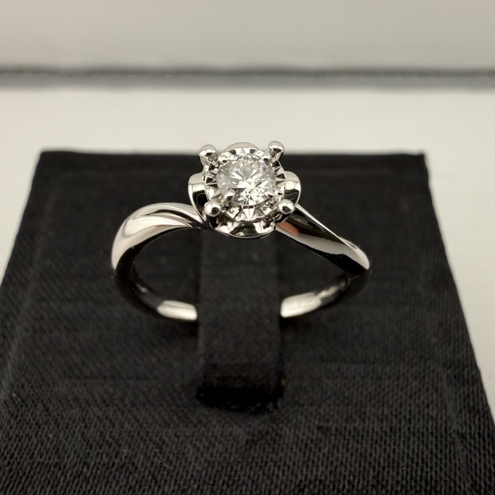 天然鑽石戒指 0.12ct/F/VS2/車工完美 14K白金 n1498