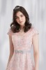 訂製款V領蕾絲粉色短禮服【18-2105】---訂製期35天