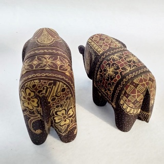 泰印 實木/老木 手工雕刻彩繪 母子象(1對) 擺飾