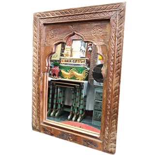 印度古建築窗框 實木鏡~全實木雕刻老鏡 掛鏡