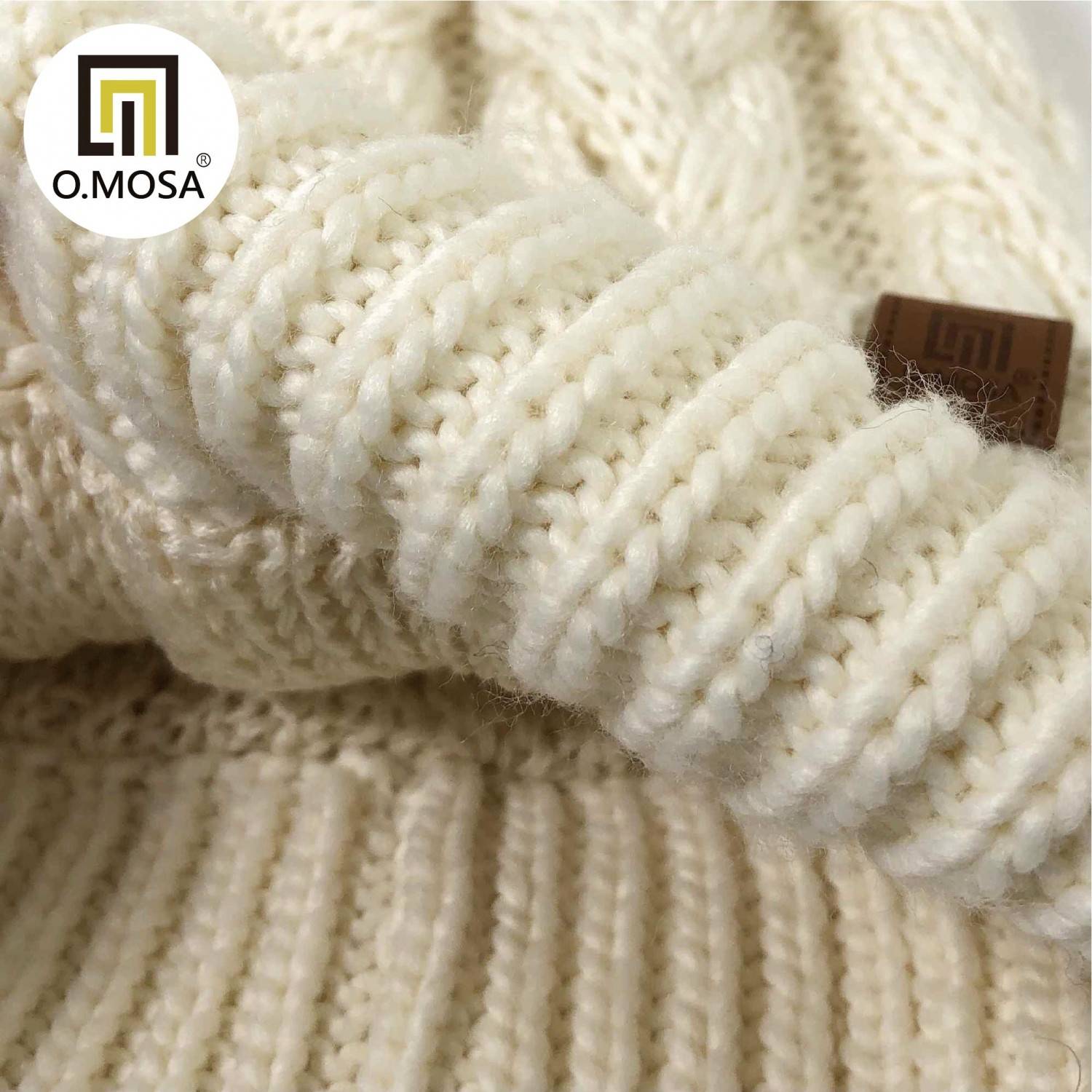 O.MOSA 羊毛麻花針織帽(乳白)