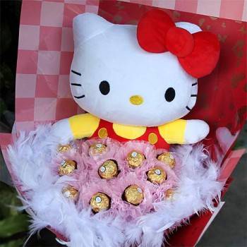 《浪漫寶貝》代購kitty玩偶+11朵金莎花束