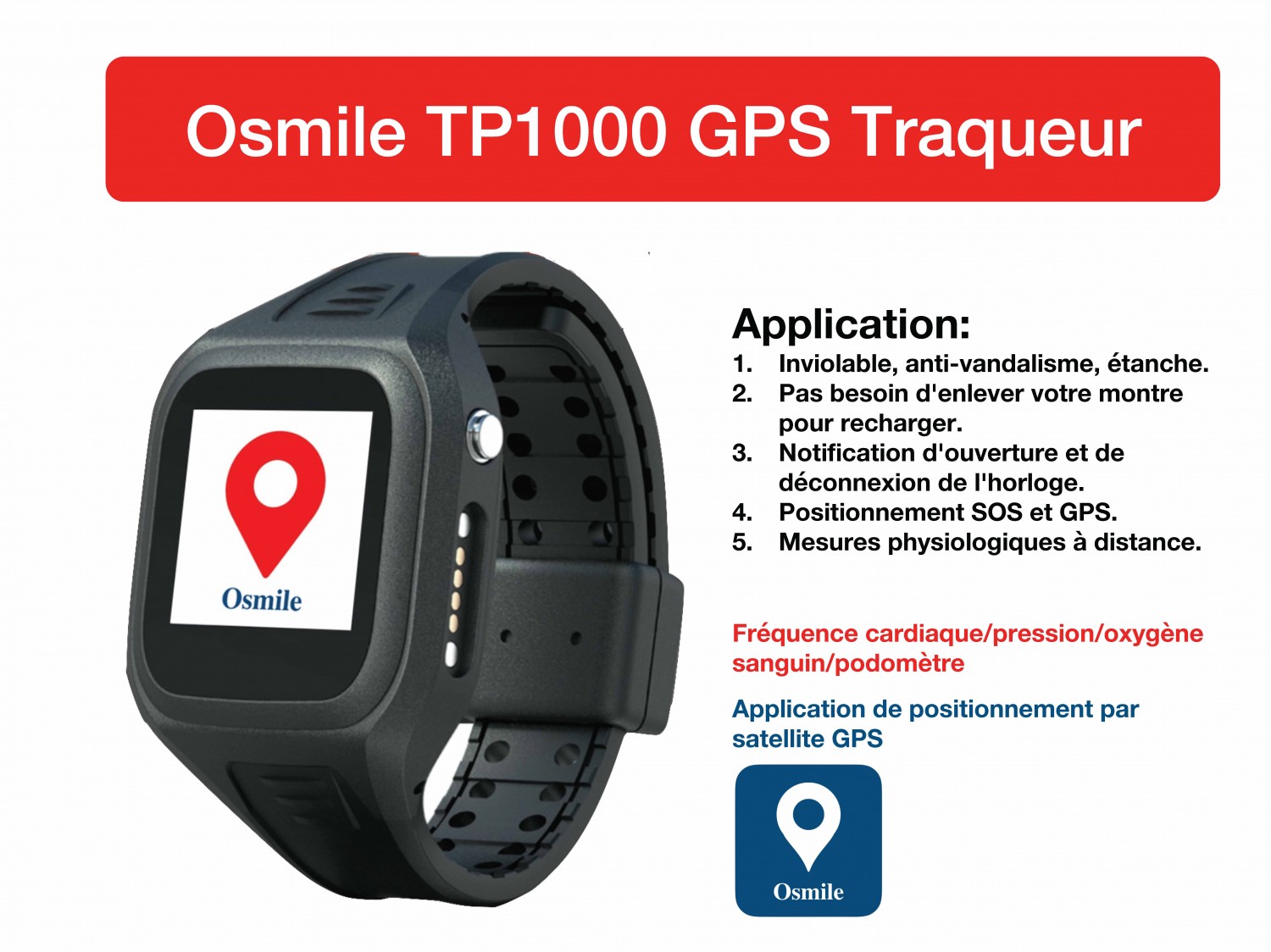 (YI) Osmile TP1000 Prisonnier / Quarantaine Montre GPS Traqueur