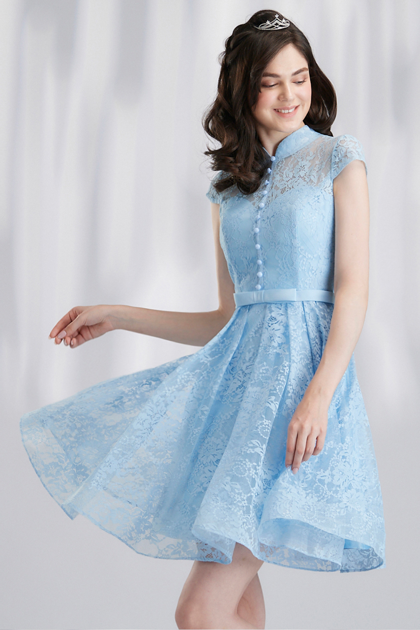 獨家訂製款旗袍藍色短禮服【B7-98729】---訂製期35天