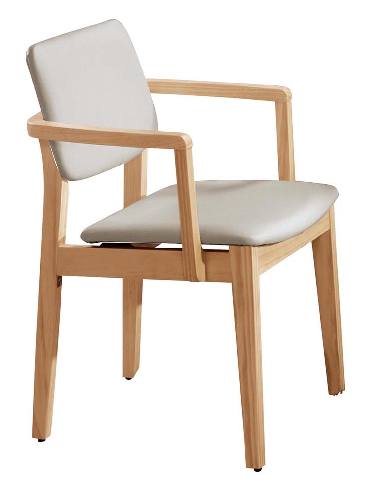 SH-A509-02 莫德原木雙扶手亞麻皮餐椅(白皮)(不含其他產品)<br /> 尺寸:寬54.5*深53*高80cm