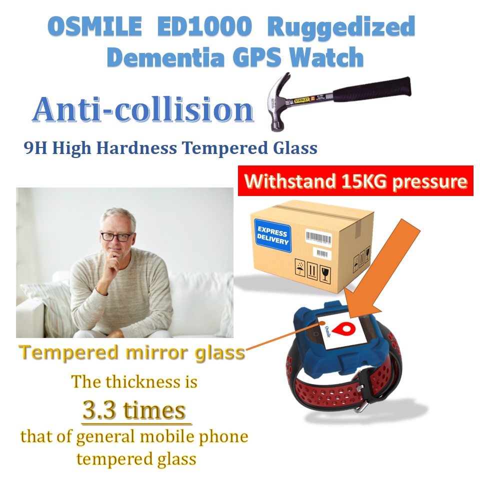 OSMILE ED1000 (L) Ruggedized Dementia GPS Tracker, GPS Watch, Smart Bracelet, Smart Watch for People with Dementia, Autism, and other Disabilities (IP68 Waterproof and Shock-Resistant Durable Rugged Design with Tempered Glass)