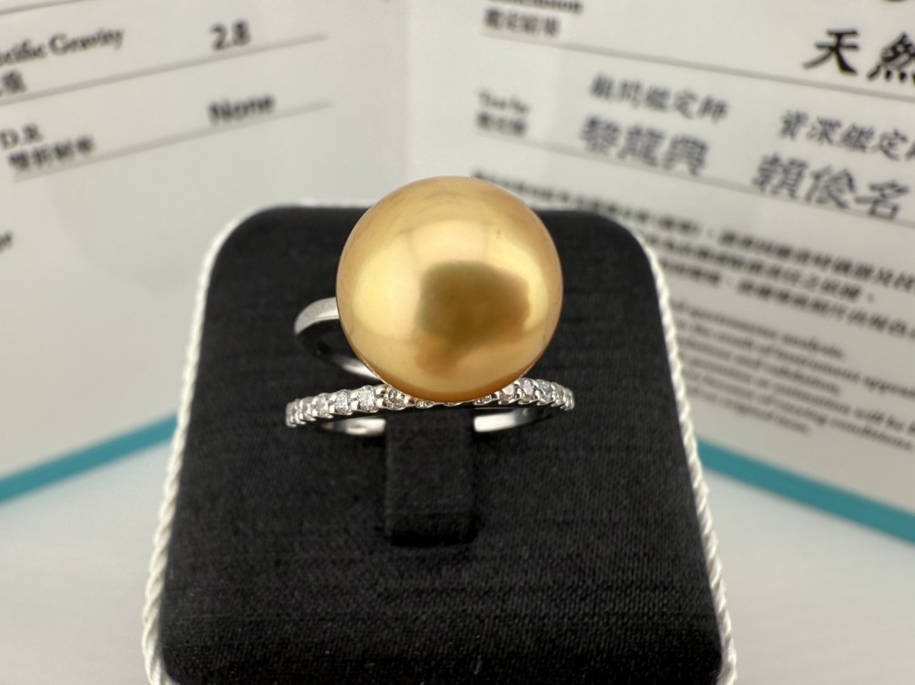 天然南洋珍珠鑽石線戒 11.3mm 配鑽約0.08ct 18K n1307-47