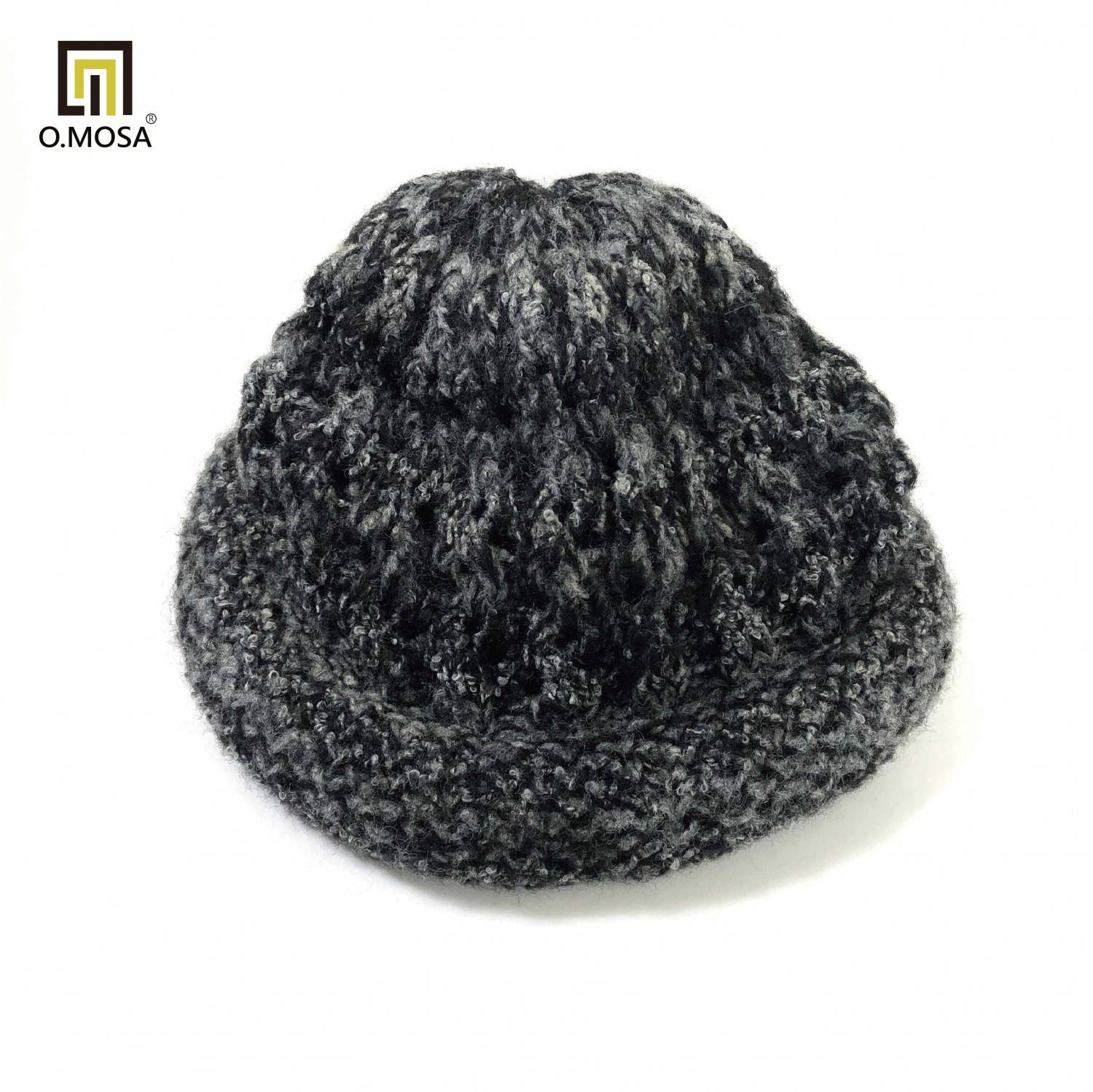 O.MOSA 羊毛大滾邊漸層兩式穿戴可機洗快乾針織帽(時髦黑)
