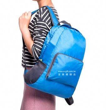 【E-gift】輕便折疊雙肩背包旅行包(藍/綠/玫紅/灰)