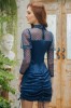 蕾絲點點貼身藍色旗袍短洋裝【17-6928】