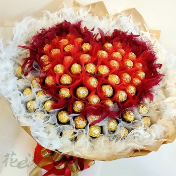 《狂愛你的心》心型雙色紗99朵金莎巧克力花束