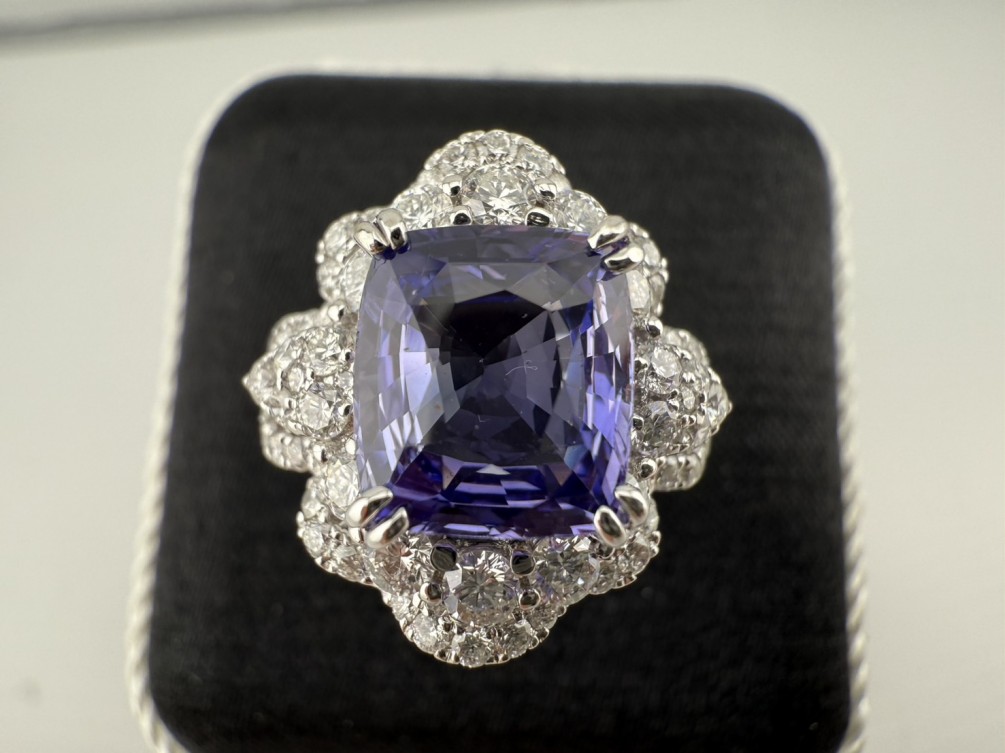 天然紫藍寶石鑽戒 無燒 3.81ct 配鑽約1ct 18K n1307-25