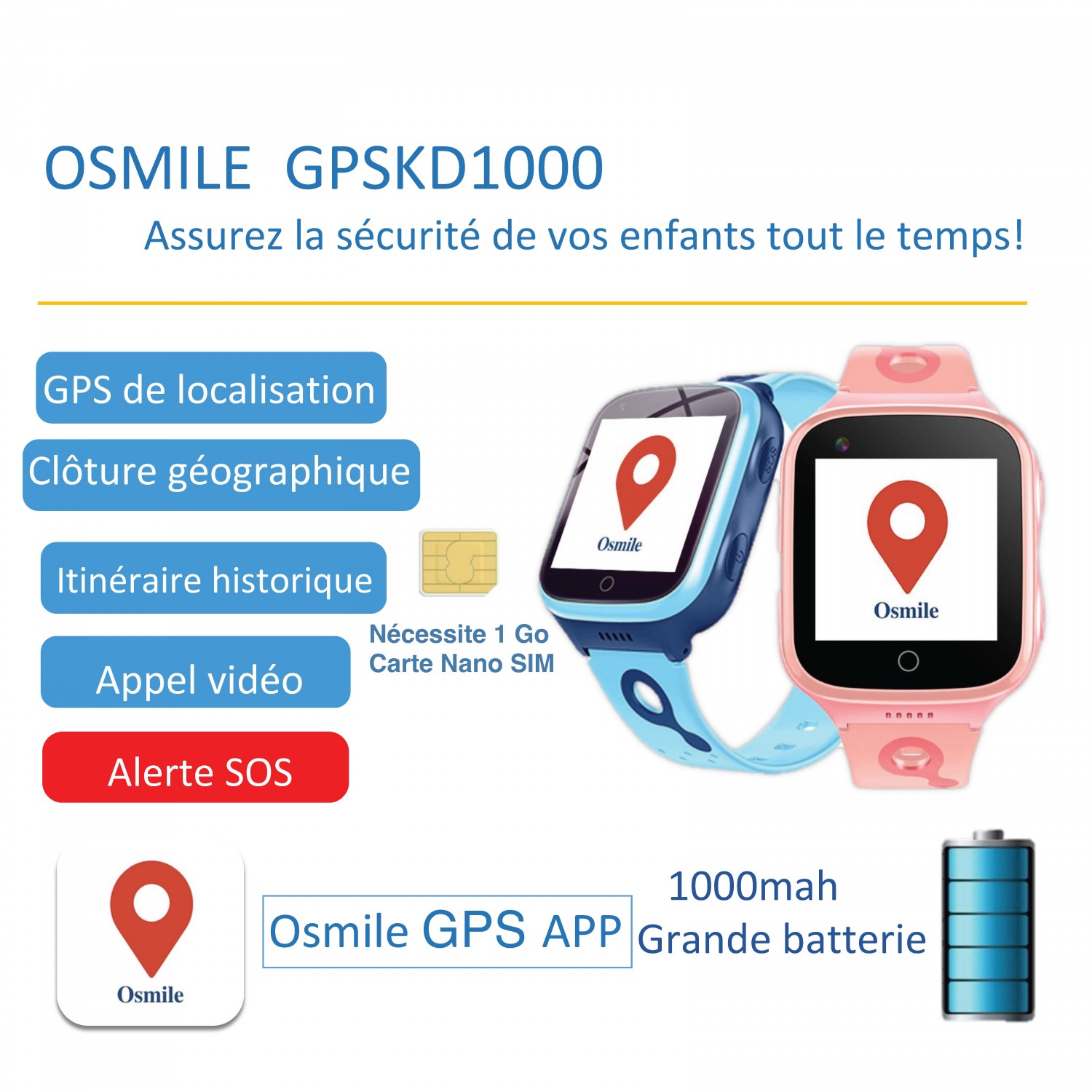 Osmile GPSKD1000 Enfants Solution de gestion GPS pour les parents et les organisations d'enfants