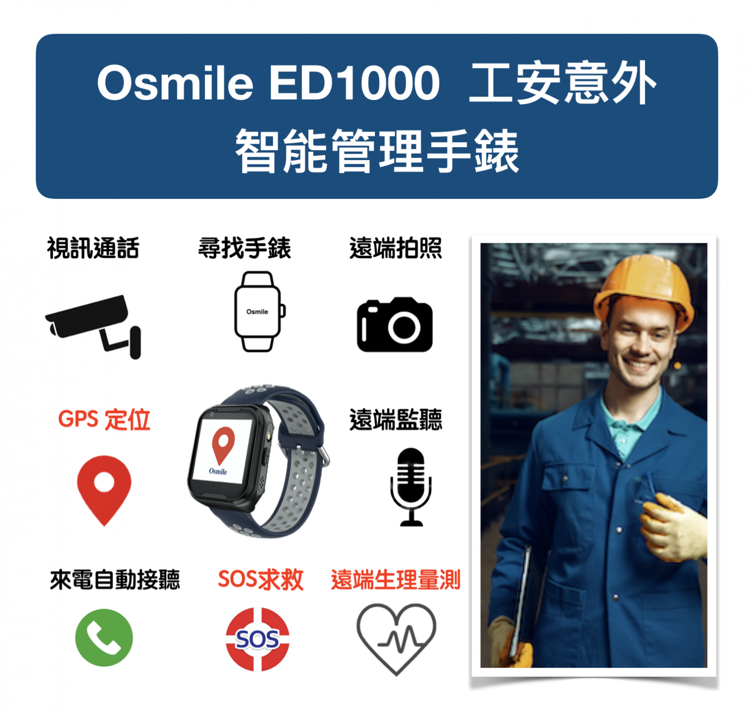 Osmile ED1000 工安關懷系統 求救定位手錶 (支援無線耳機通話）