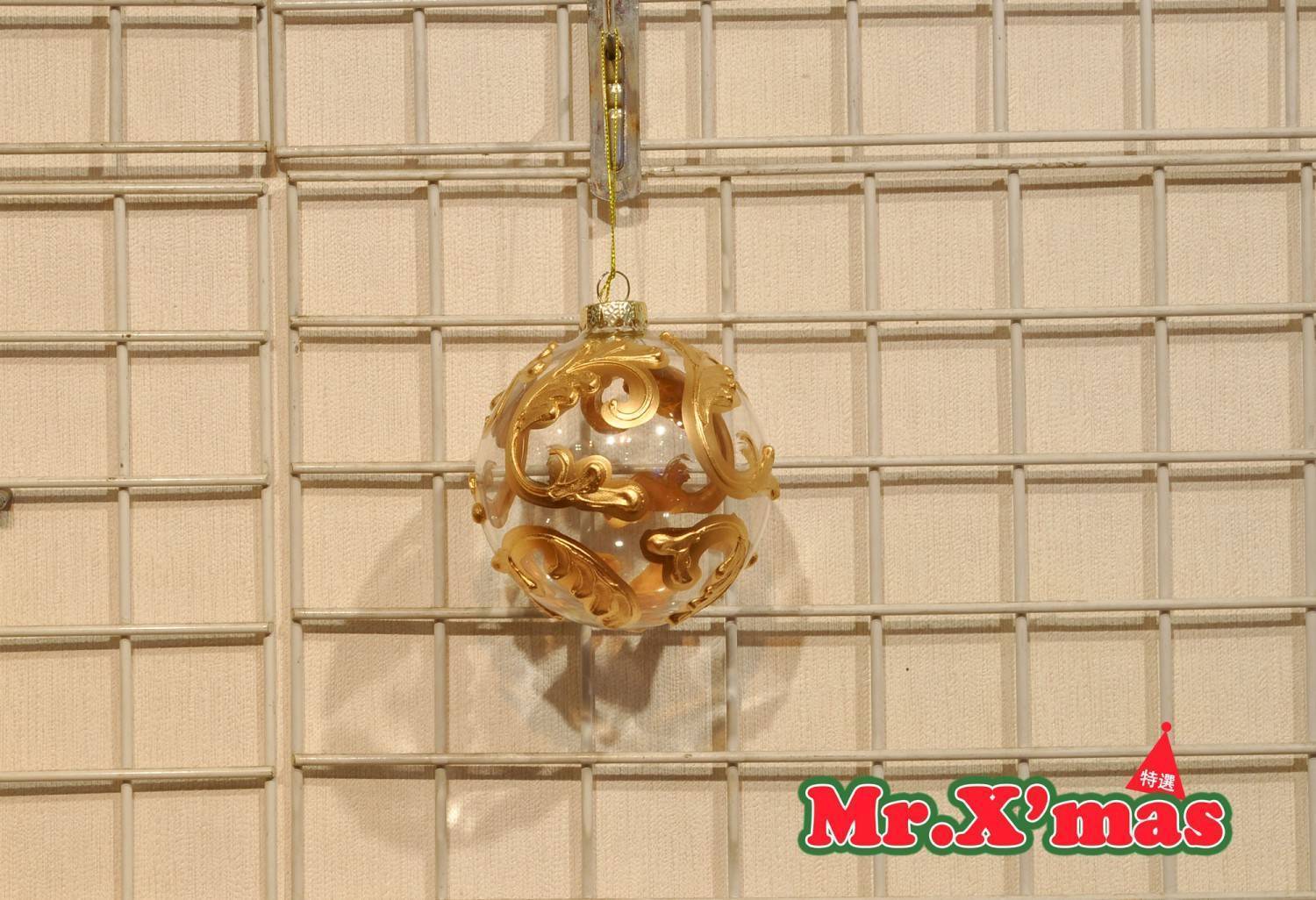 100mm金色雕花紋玻璃球吊飾