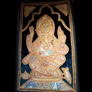 印度手工繡線畫(象神) 老布 掛畫 掛布