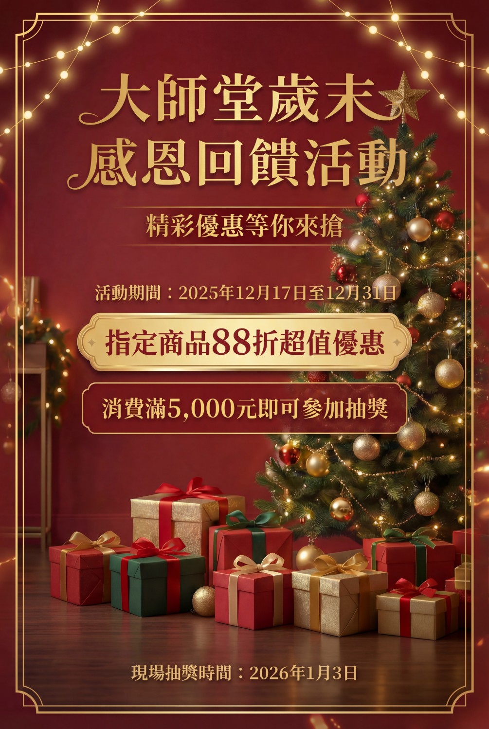 聖誕歡慶回饋活動 —— 歲末感恩大放送，精彩優惠等你來搶！——