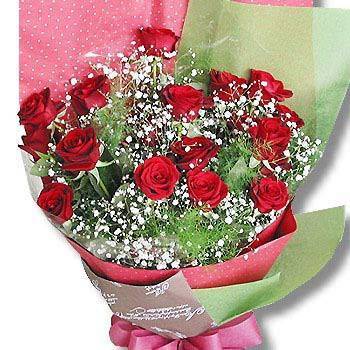 《愛之戀》紅玫瑰滿天星生日/告白情人花束