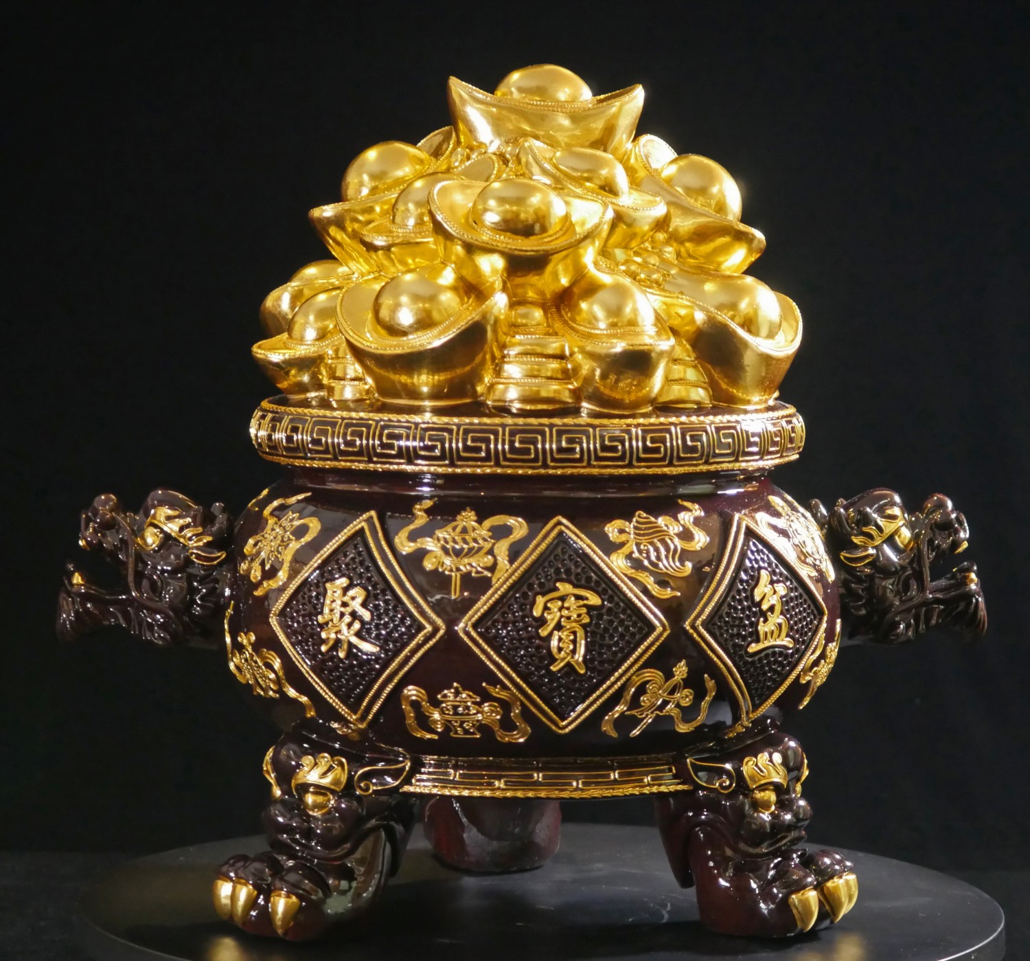 黃雪玉大師 金線雕八吉祥聚寶盆