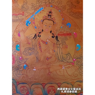 【楚布文化】西藏手繪金唐卡~卷軸畫~文殊菩薩(五智文殊)~精緻手繪純金汁唐卡~智慧莊嚴