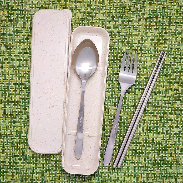 Lohogo 環保餐具套裝 不銹鋼叉子,湯匙,筷子旅行4件套 戶外便攜式餐具 筷+匙+叉+防塵盒