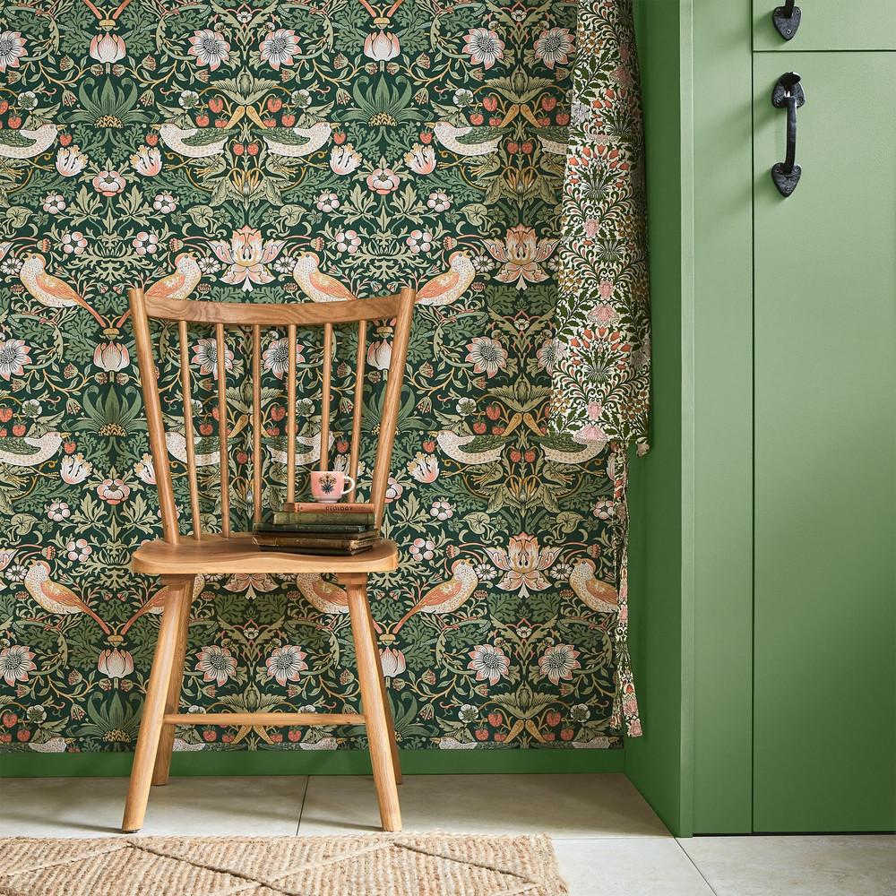 Strawberry Thief Rich Green Wallpaper