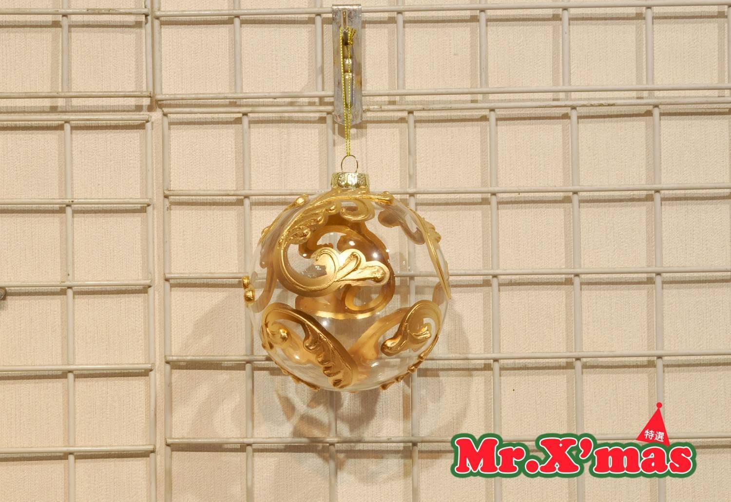 120mm金色雕花紋玻璃球吊飾