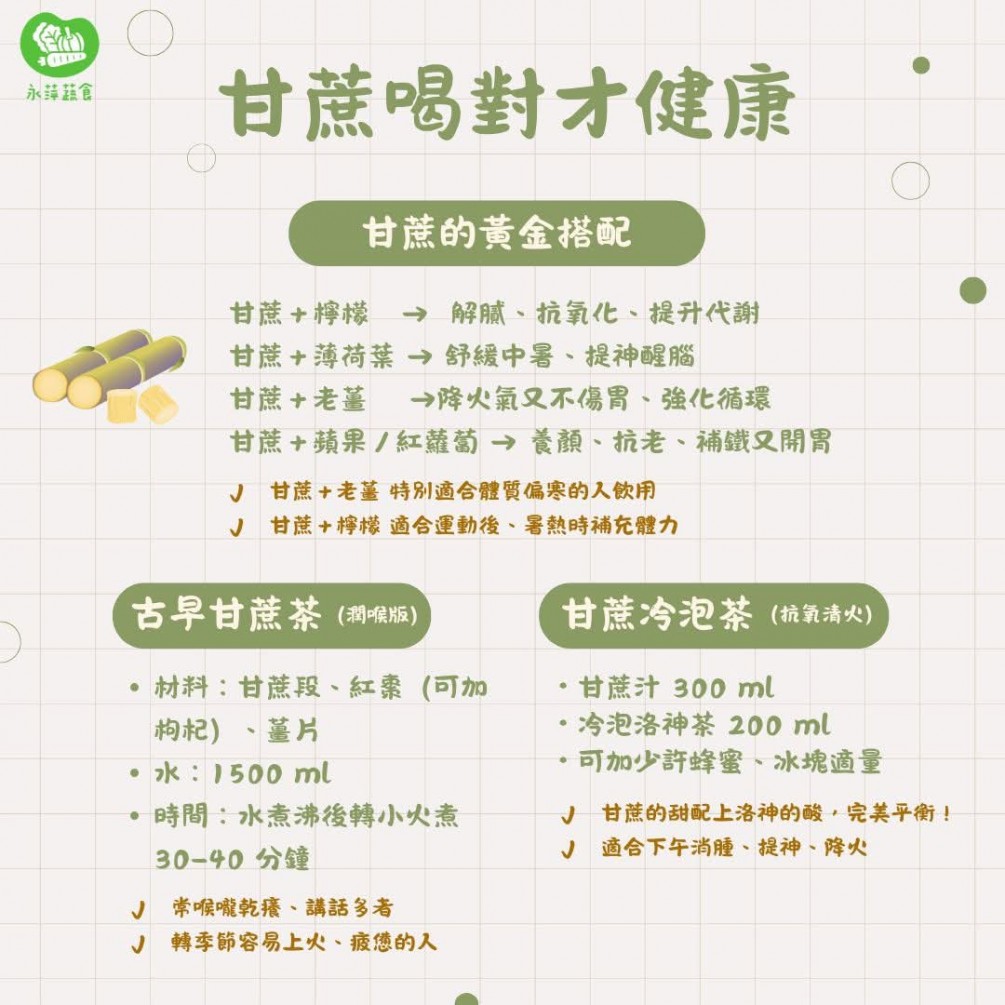 甘蔗汁怎麼喝的黃金配方