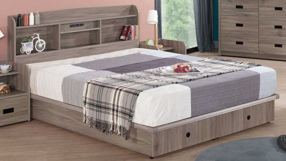 JC-335-3 拉比灰橡5尺雙抽床底